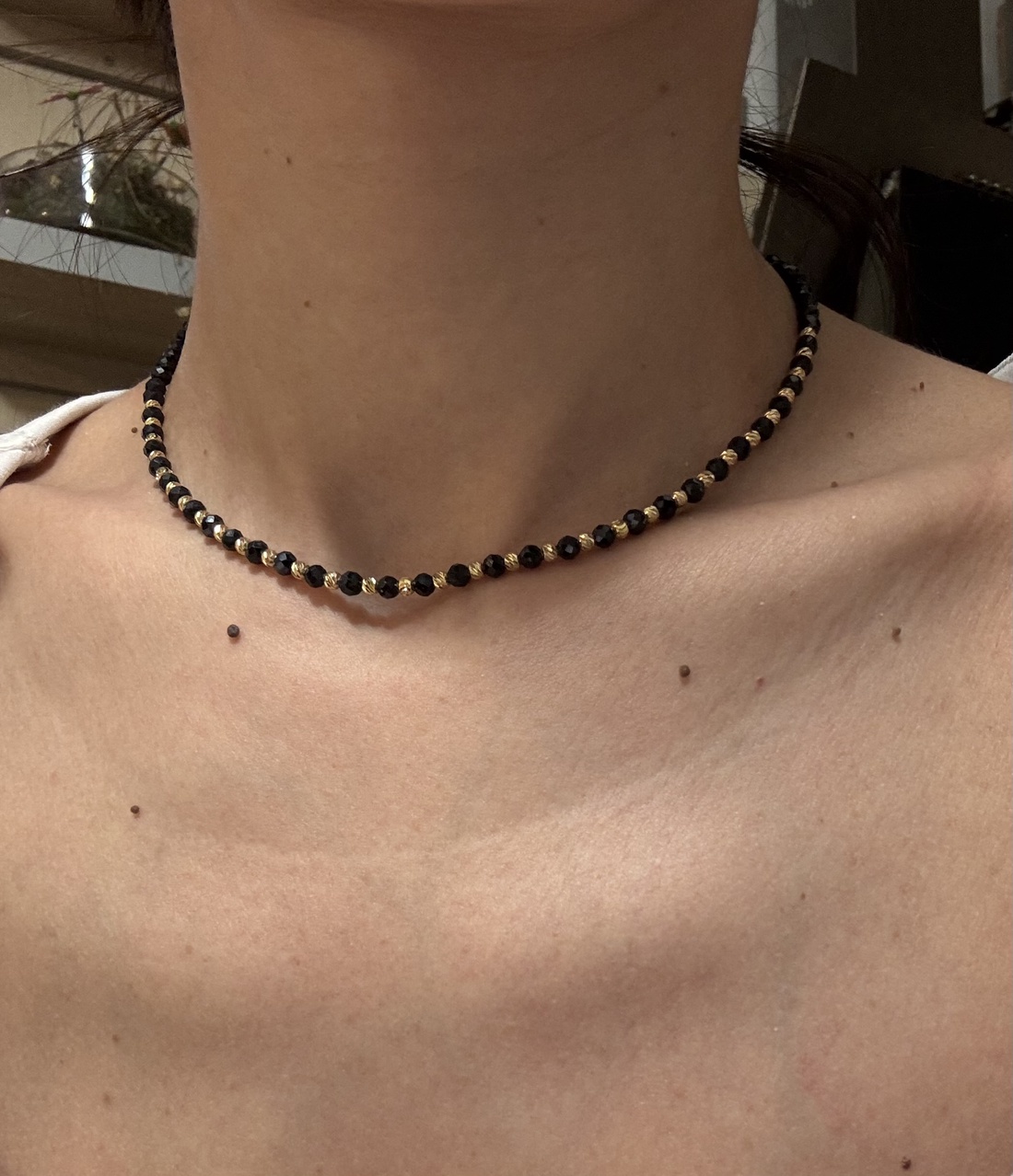 Colier onix si bilute argint auriu - bijuterii - coliere - coliere din pietre semiprețioase - Artynos.ro