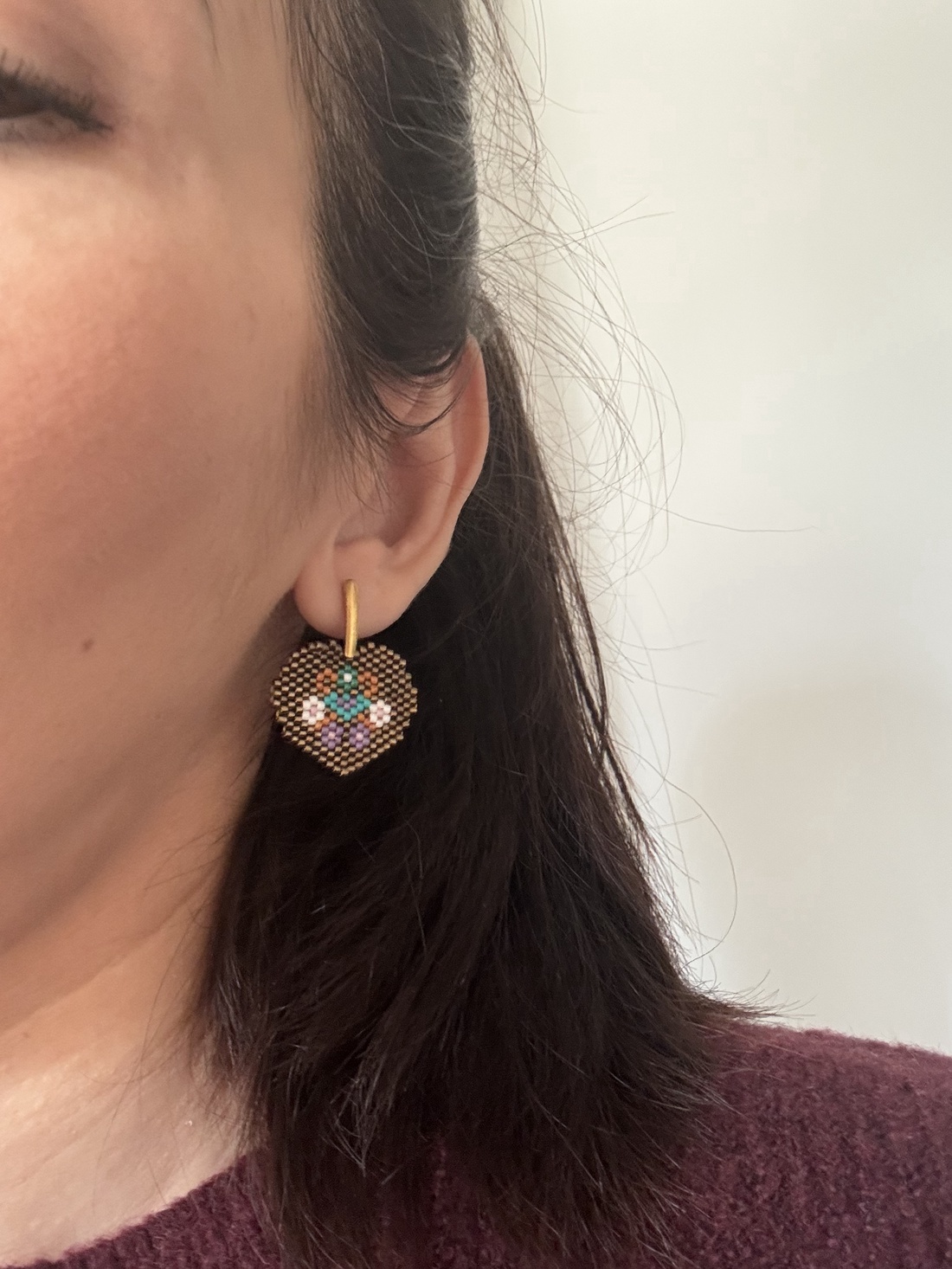 Cercei inima auriu - bijuterii - cercei - cercei din mărgele - Artynos.ro