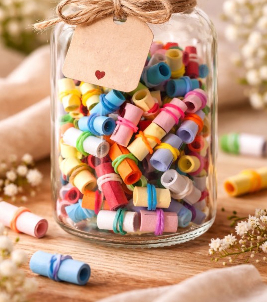 Borcan delicat cu versete biblice de incurajare - accesorii nuntă - materiale decor pentru nuntă - accesorii pentru servire nuntă - Artynos.ro