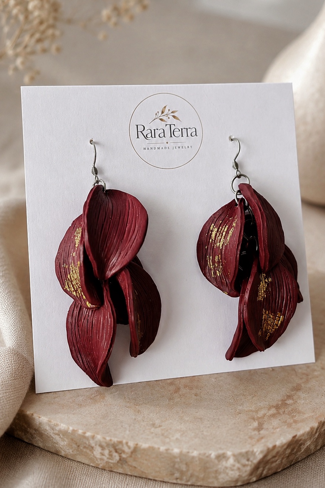 Cercei statement Botanica � Velvet Wine - bijuterii - cercei - cercei lungi - Artynos.ro
