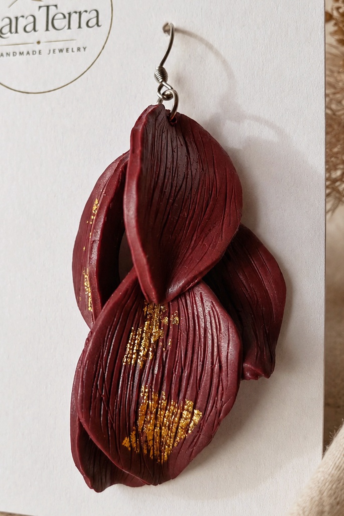 Cercei statement Botanica � Velvet Wine - bijuterii - cercei - cercei lungi - Artynos.ro
