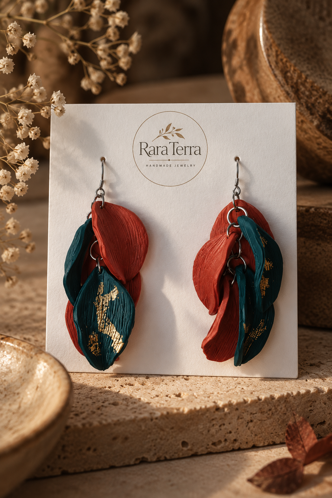 Cercei statement Botanica � Pumpkin and Moss - bijuterii - cercei - cercei lungi - Artynos.ro