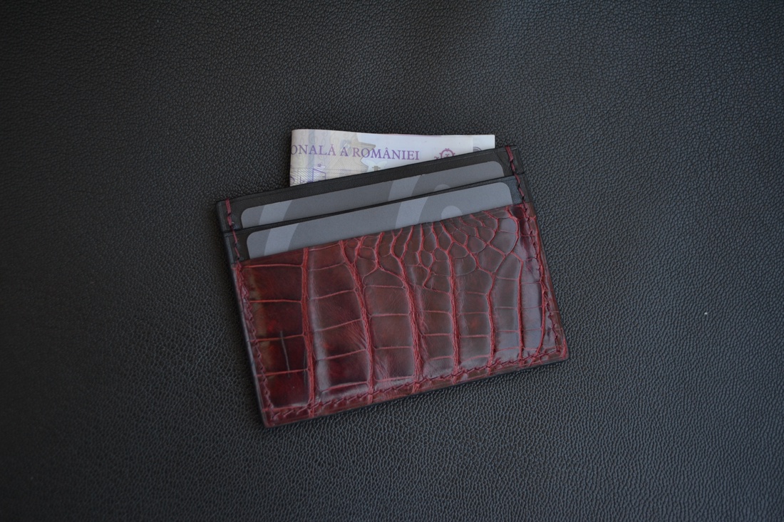 Portcard Mini din piele naturala tabacita vegetal in combinatie cu piele exotica de aligator - genți și portofele - portofele, huse, suporturi - portofele - portofel bărbați - Artynos.ro