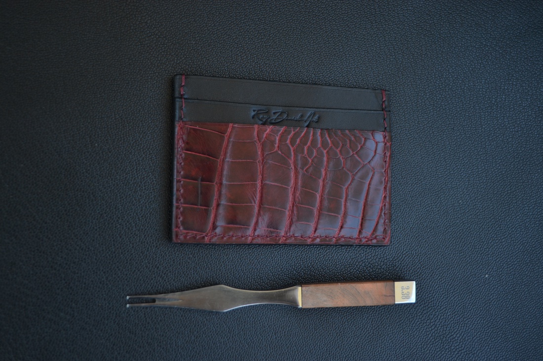 Portcard Mini din piele naturala tabacita vegetal in combinatie cu piele exotica de aligator - genți și portofele - portofele, huse, suporturi - portofele - portofel bărbați - Artynos.ro