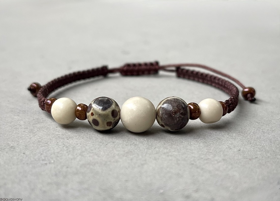 Asteroid jasp și marmură brățară minerală macrame -  - Artynos.ro