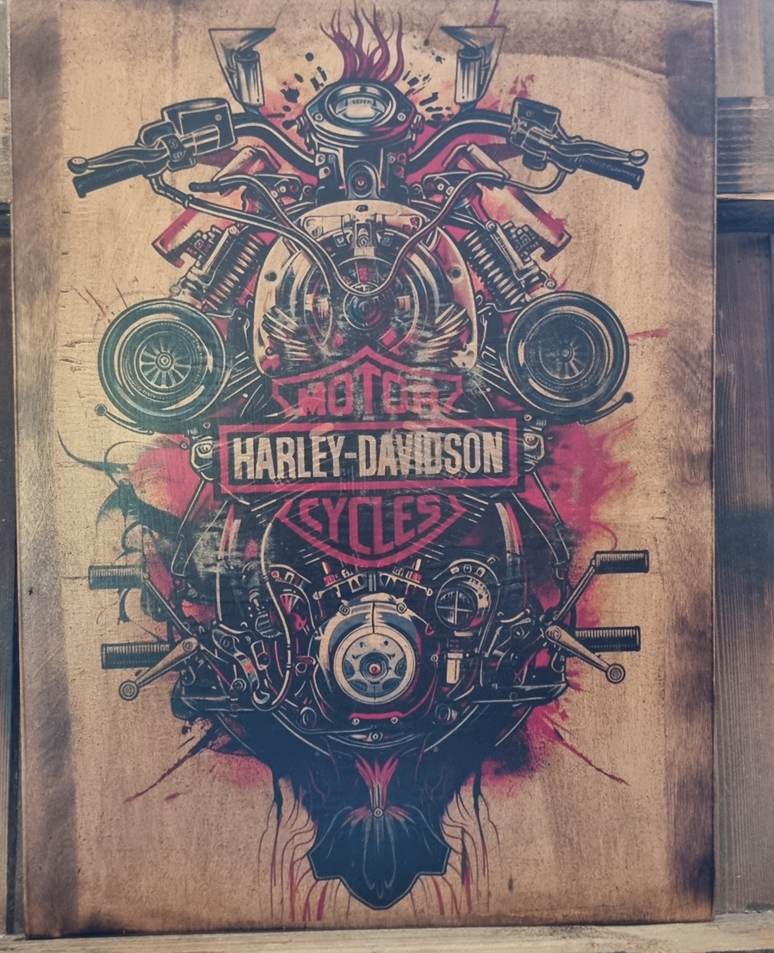 Harley Davidson imagine din lemn - casă & stil de viață - accesorii pentru decorat casa - picturi murale - artă de perete din lemn - Artynos.ro