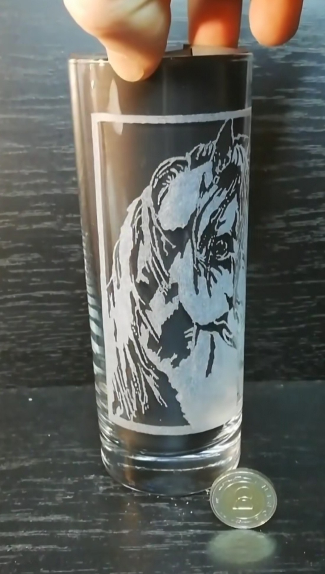 Pahar de sticlă cu model de cal, gravat manual  -  - Artynos.ro