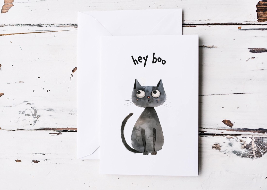 Hey Boo Halloween carte poștală, felicitare pisică, cadou set de 4 -  - Artynos.ro