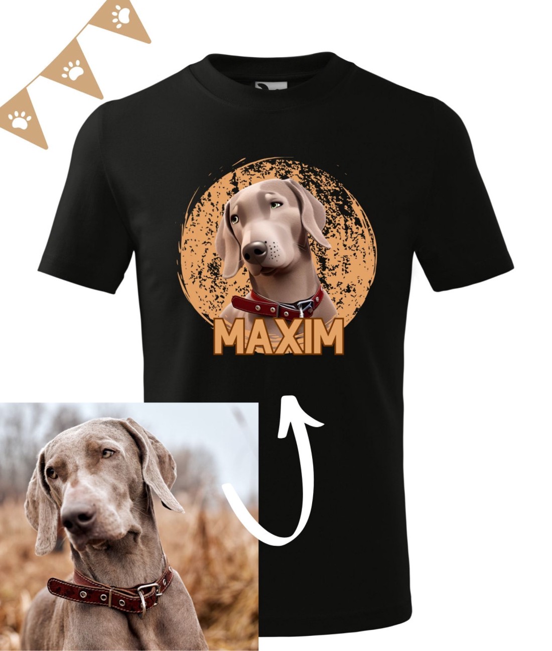 Tricou cu un personaj de desene animate din propria fotografie - cadou personalizat pentru proprietarii de câini - tricou câine -  - Artynos.ro