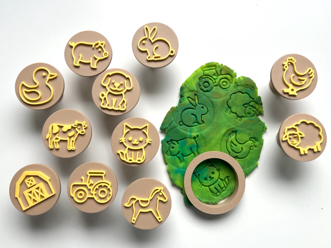 Set de ștampile și forme de prăjituri cu animale de la fermă � vacă, purcel, găină, tractor și multe altele  - jucării și echipamente pentru copii - puzzle, jocuri puzzle - puzzle cu forme - Artynos.ro