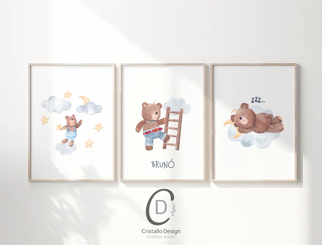 Imagine personalizată pentru camera copiilor, decorațiuni pentru camera copilului, set de artă de perete cu animale din pădure 3 buc -  - Artynos.ro
