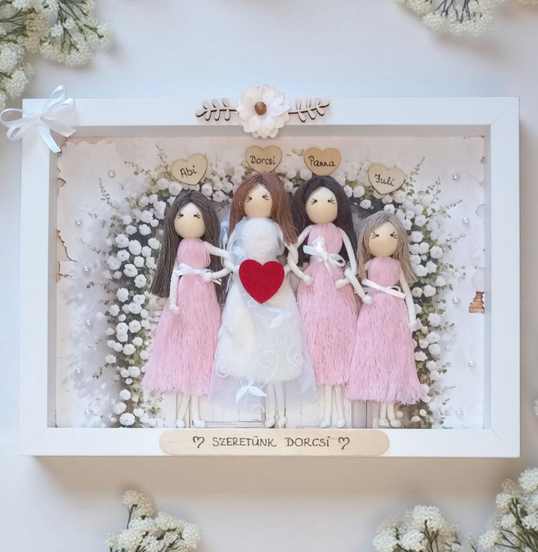 Păpuși personalizate din macramé pentru frați și surori � suvenir de nuntă într-o ramă foto 3D -  - Artynos.ro