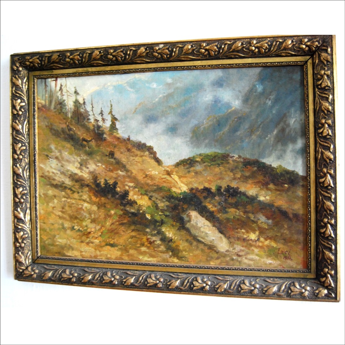 Pictură de vânătoare antică, Zergék în Alpi - arte vizuale și accesorii  - picturi - pictură în ulei - Artynos.ro