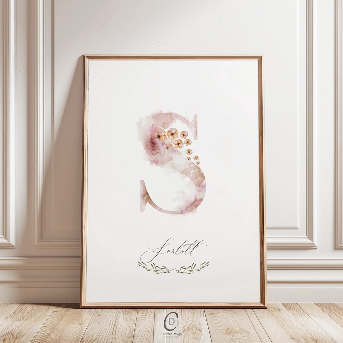 Scrisoare S, monogramă, imagine onomastică, decor, acuarelă, artă de perete, personalizată -  - Artynos.ro