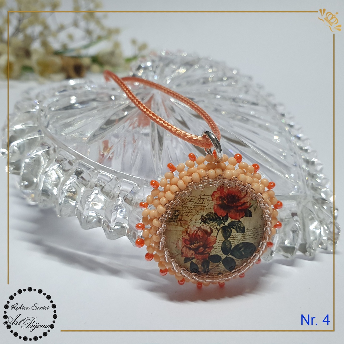 PANDANTIV trandafiri cu margine portocalie - Nr.4 - bijuterii - coliere - pandative - Artynos.ro