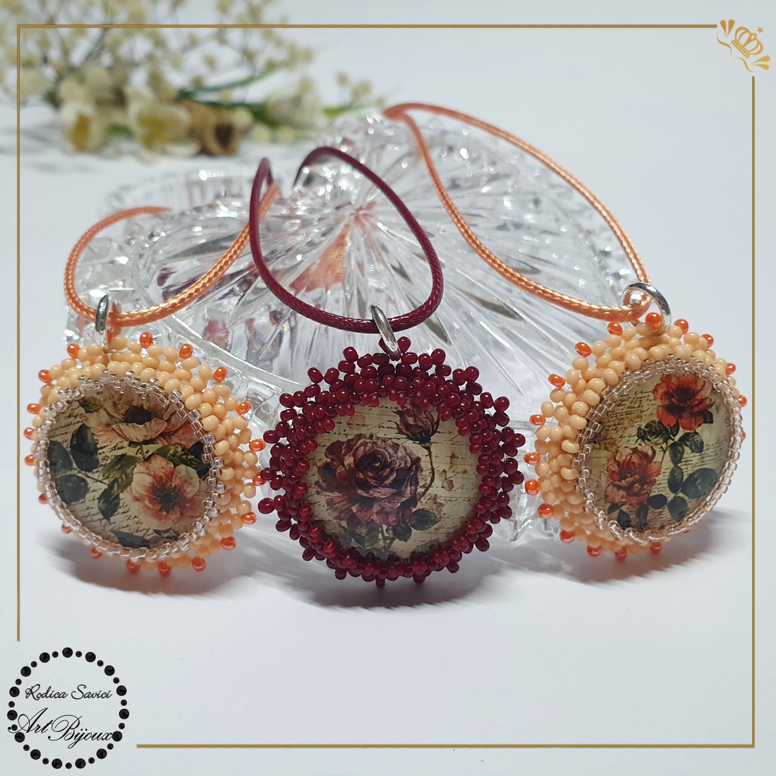 PANDANTIV trandafiri cu margine portocalie - Nr.4 - bijuterii - coliere - pandative - Artynos.ro