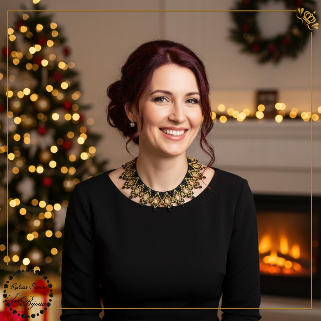 ZGĂRDAN ELEGANT - negru cu auriu - bijuterii - coliere - coliere din mărgele - Artynos.ro