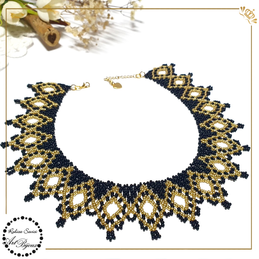 ZGĂRDAN ELEGANT - negru cu auriu - bijuterii - coliere - coliere din mărgele - Artynos.ro