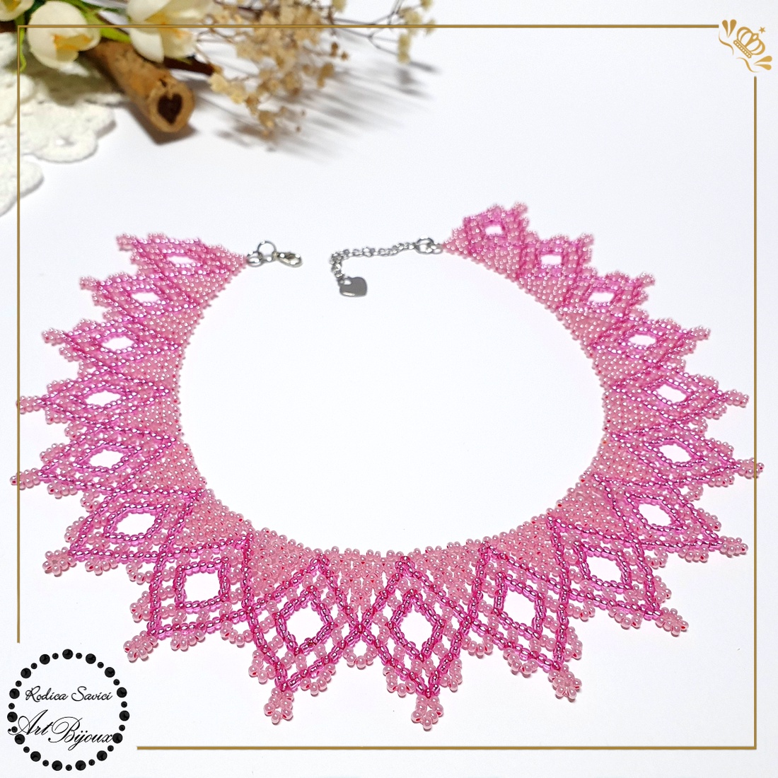 ZGĂRDAN ELEGANT - roz - bijuterii - coliere - coliere din mărgele - Artynos.ro