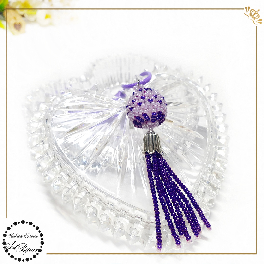 PANDANTIV BILUȚĂ CU FRANJURI lila cu mov - bijuterii - coliere - pandative - Artynos.ro