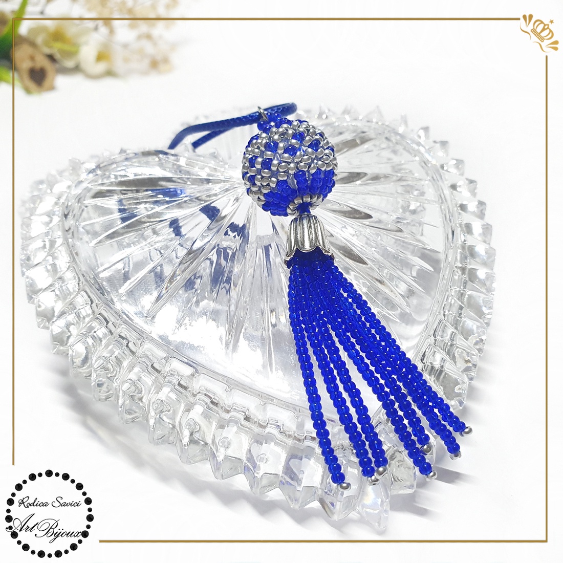 PANDANTIV BILUȚĂ CU FRANJURI albastru cu argintiu - bijuterii - coliere - pandative - Artynos.ro