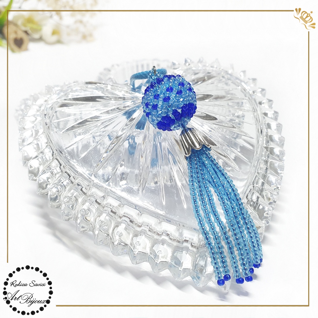 PANDANTIV BILUȚĂ CU FRANJURI albastru cu bleu-ciel - bijuterii - coliere - pandative - Artynos.ro