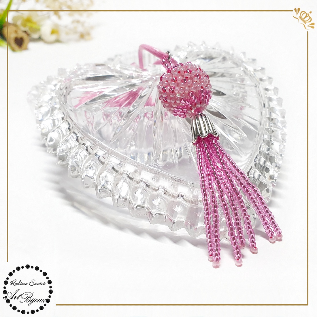 PANDANTIV BILUȚĂ CU FRANJURI roz cu argintiu - bijuterii - coliere - pandative - Artynos.ro