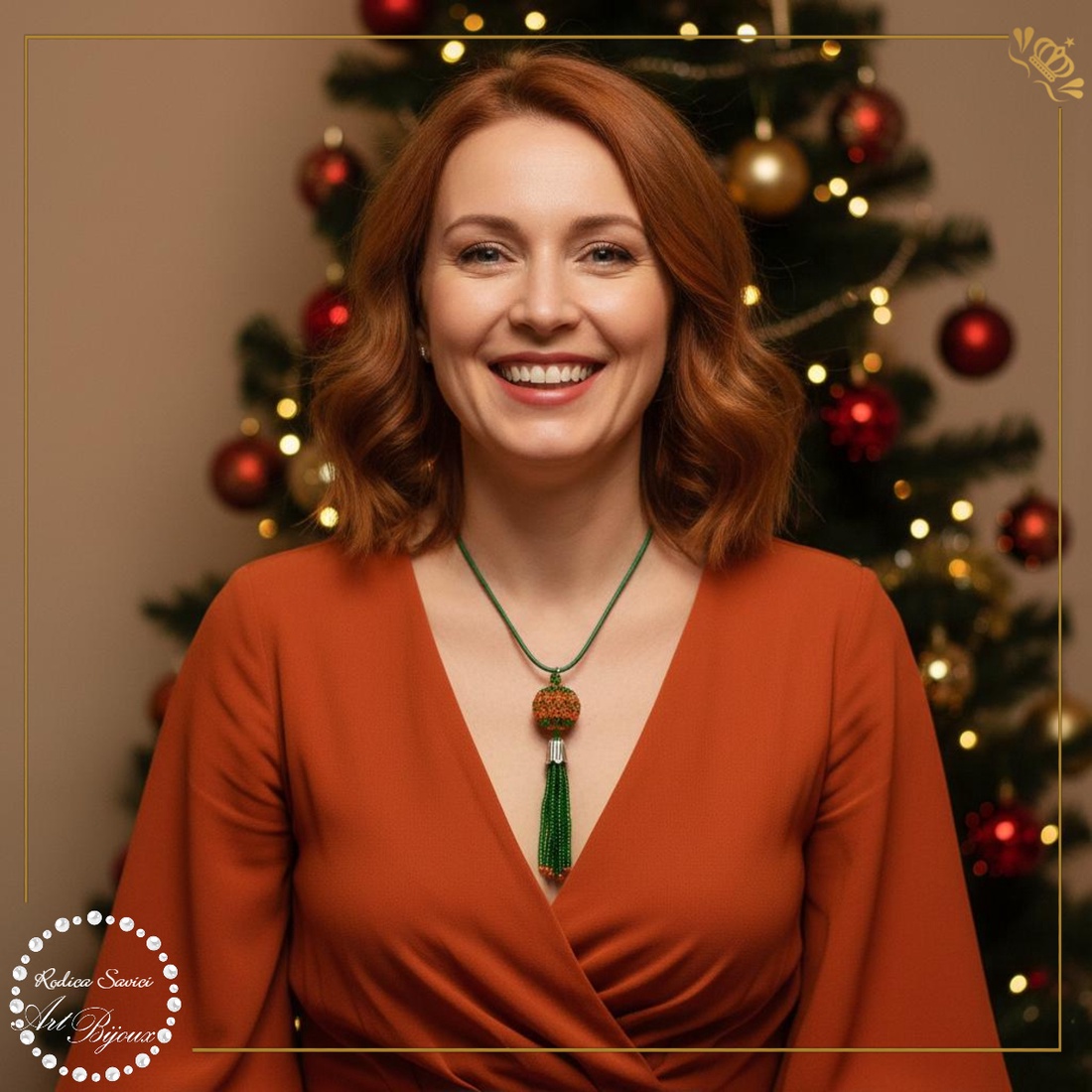 PANDANTIV BILUȚĂ CU FRANJURI portocaliu cu verde - bijuterii - coliere - pandative - Artynos.ro