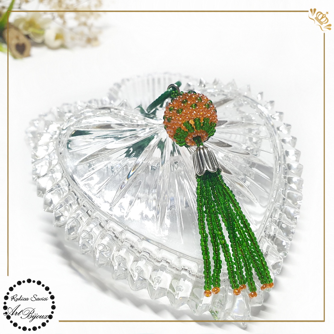 PANDANTIV BILUȚĂ CU FRANJURI portocaliu cu verde - bijuterii - coliere - pandative - Artynos.ro