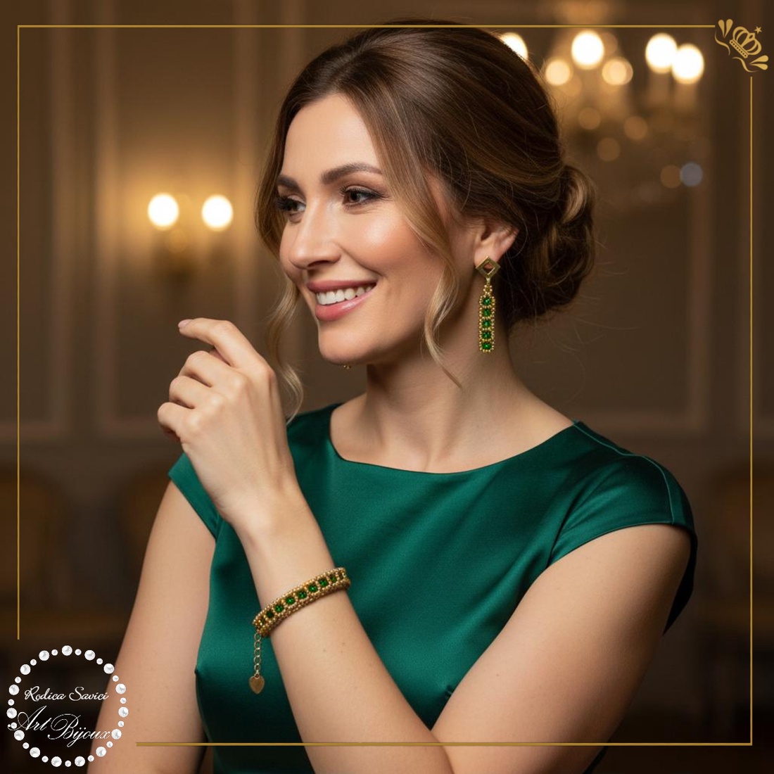 SET cu pătrățele - auriu+verde - bijuterii - seturi de bijuterii - Artynos.ro