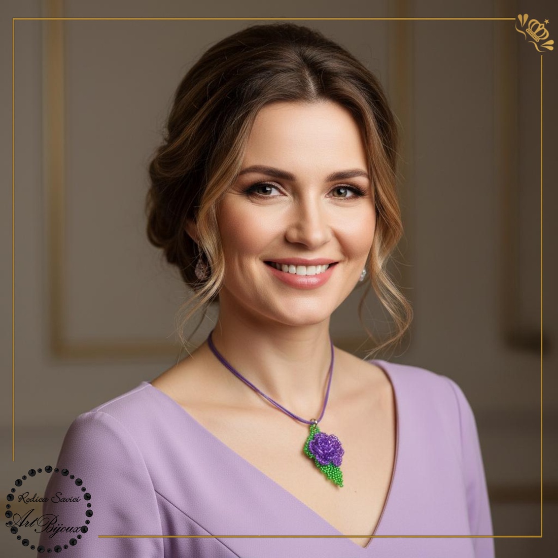 PANDANTIV trandafiraș pe frunză - MOV DESCHIS - bijuterii - coliere - pandative - Artynos.ro