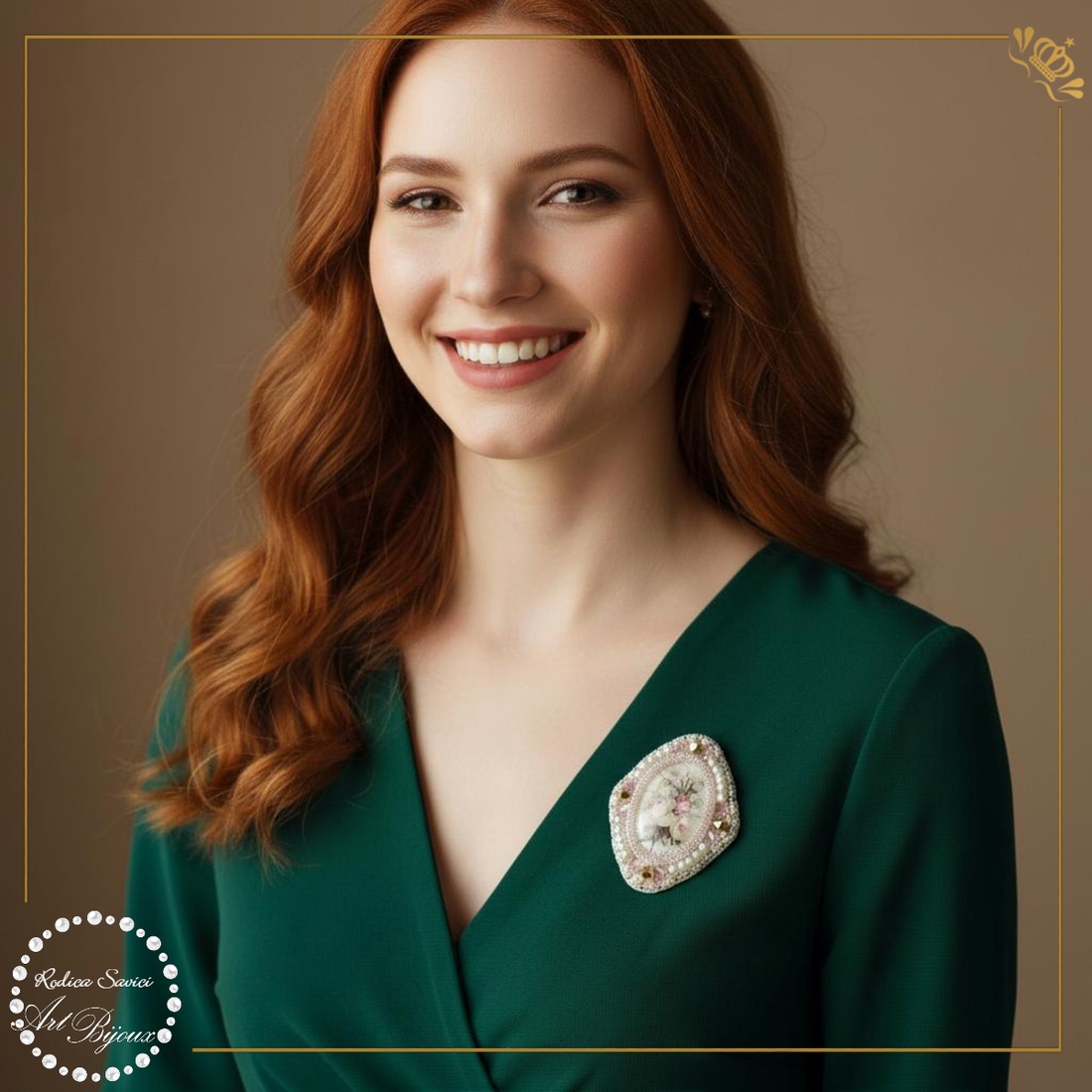 BROȘĂ ovală elegantă cu trandafiri roz - bijuterii - broșe - Artynos.ro