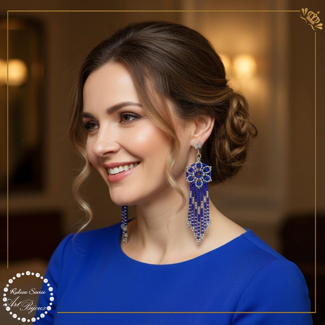 CERCEI CU FLOARE ȘI FRANJURI - albastru cu argintiu - bijuterii - cercei - cercei din mărgele - Artynos.ro