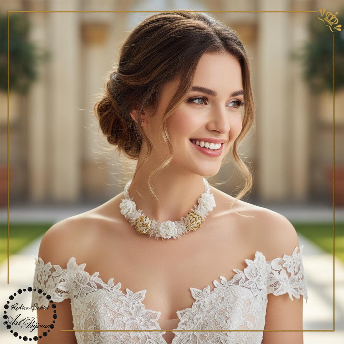 COLIER MIREASĂ - cu trandafirași delicați  - accesorii nuntă - bijuterii mireasă - colier mireasă - Artynos.ro