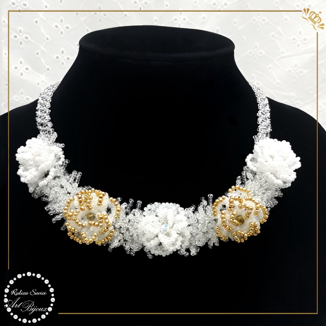 COLIER MIREASĂ - cu trandafirași delicați  - accesorii nuntă - bijuterii mireasă - colier mireasă - Artynos.ro