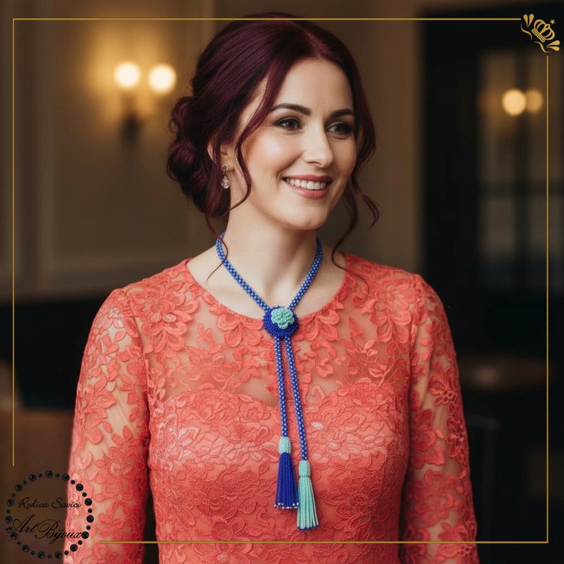 COLIER 2 în 1 LUNG, CU FRANJURI - albastru cu bleu - bijuterii - coliere - coliere din mărgele - Artynos.ro