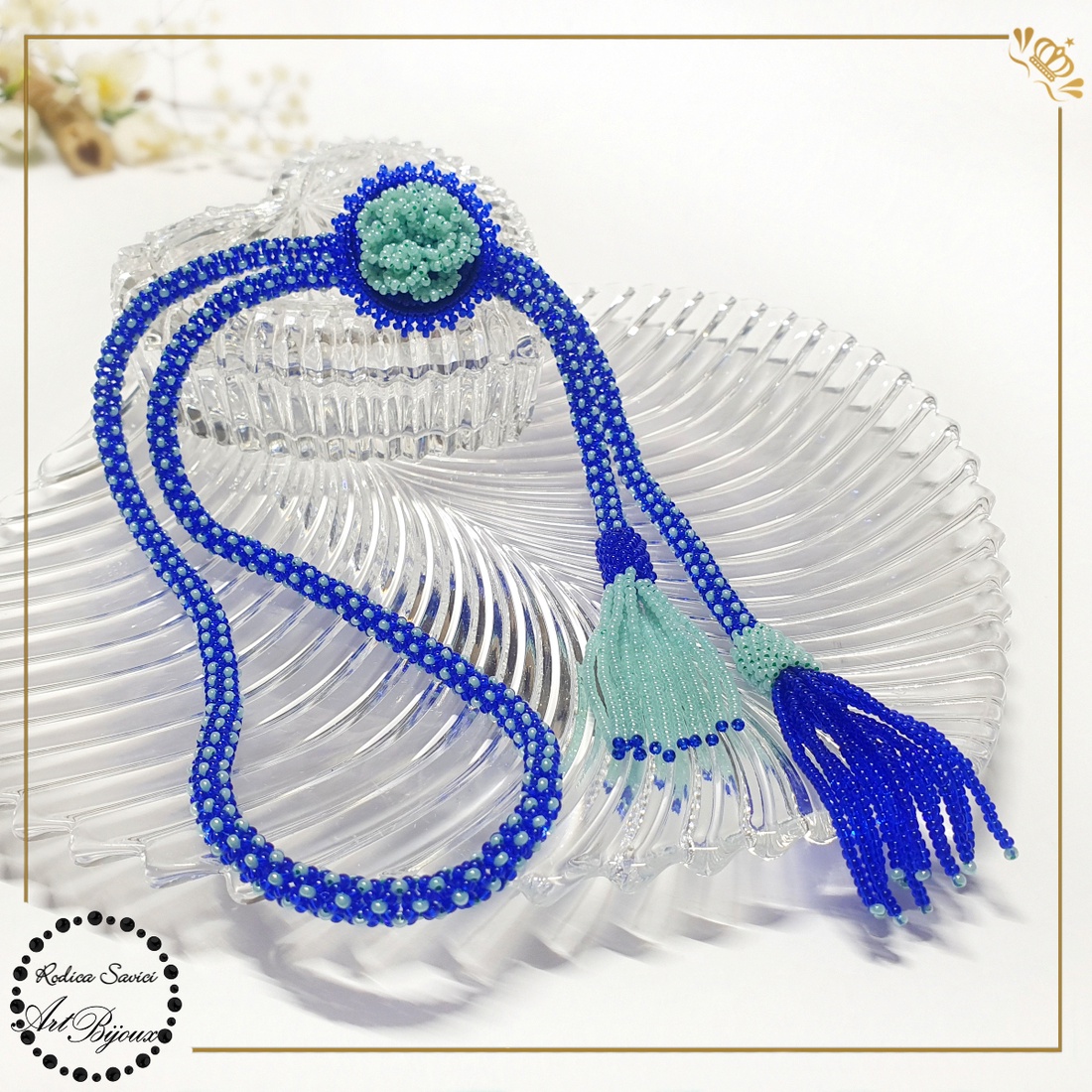 COLIER 2 în 1 LUNG, CU FRANJURI - albastru cu bleu - bijuterii - coliere - coliere din mărgele - Artynos.ro