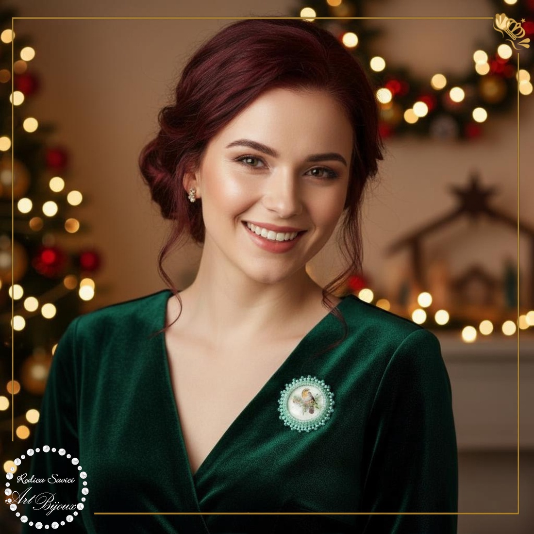 BROȘĂ PASĂRE pe ramură de brad - nr.1 - bijuterii - broșe - Artynos.ro