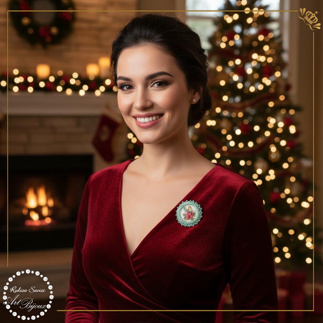 BROȘĂ PASĂRE pe ramură cu floare roșie - nr. 2 - bijuterii - broșe - Artynos.ro