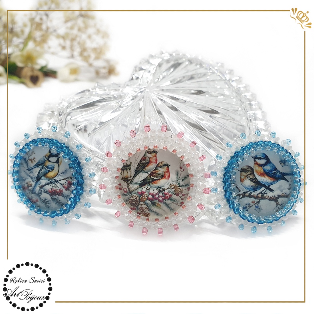 BROȘĂ PĂSĂRI pe ramură cu zăpadă - nr. 1 - bijuterii - broșe - Artynos.ro