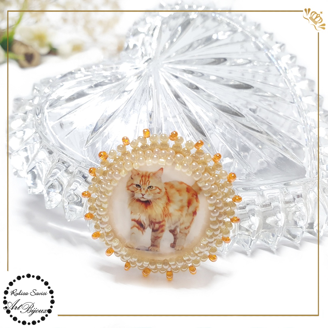 BROȘĂ PISICĂ PORTOCALIE - nr. 1 - bijuterii - broșe - Artynos.ro