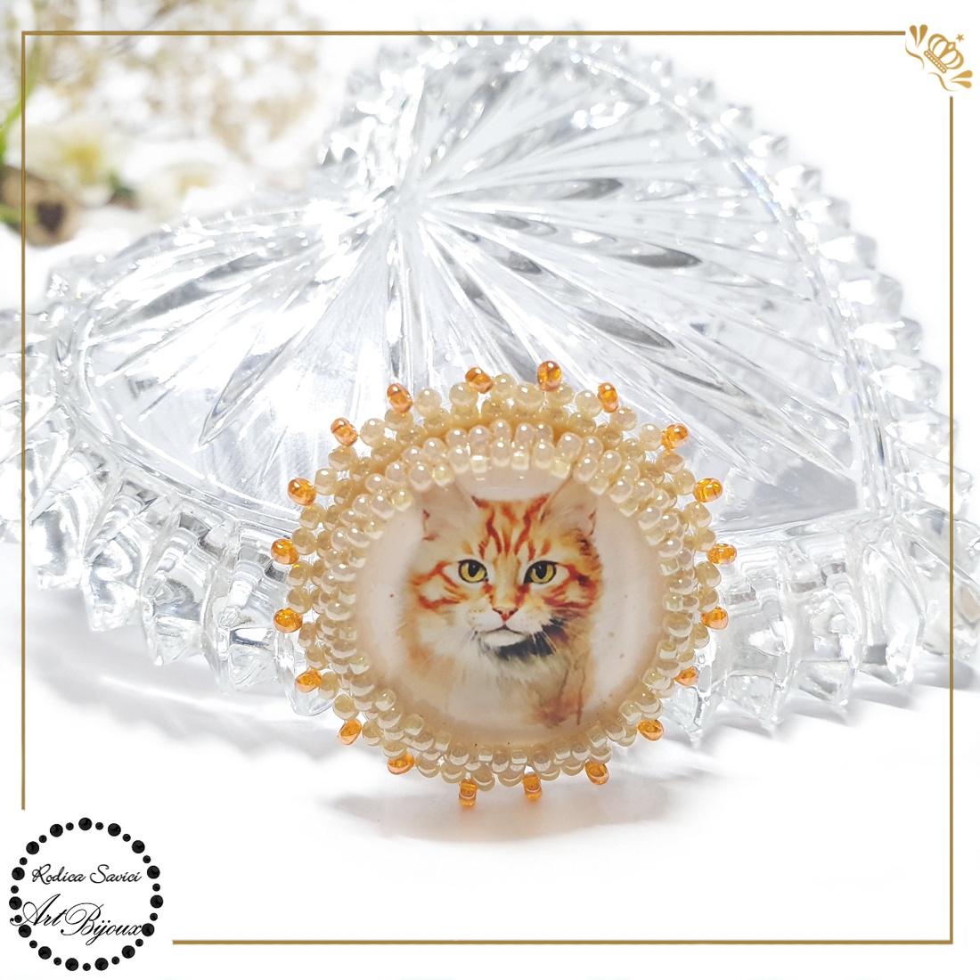 BROȘĂ PISICĂ PORTOCALIE - nr. 2 - bijuterii - broșe - Artynos.ro
