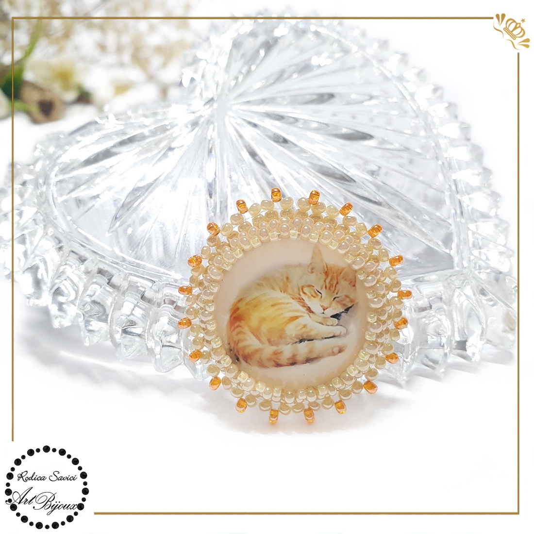 BROȘĂ PISICĂ PORTOCALIE - nr. 3 - bijuterii - broșe - Artynos.ro