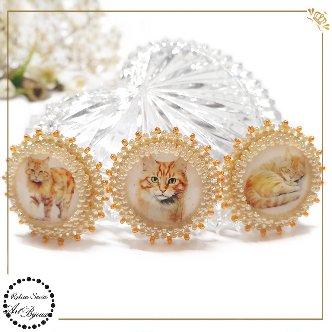 BROȘĂ PISICĂ PORTOCALIE - nr. 3 - bijuterii - broșe - Artynos.ro