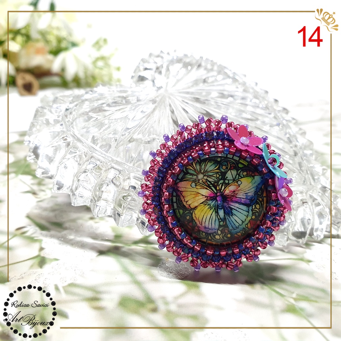 Broșă fluture ciclam și mov - nr 14 - bijuterii - broșe - Artynos.ro