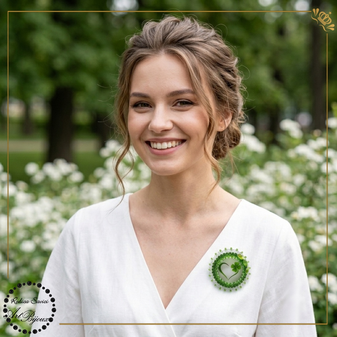 Broșă inimă verde cu trifoi - nr 11 - bijuterii - broșe - Artynos.ro
