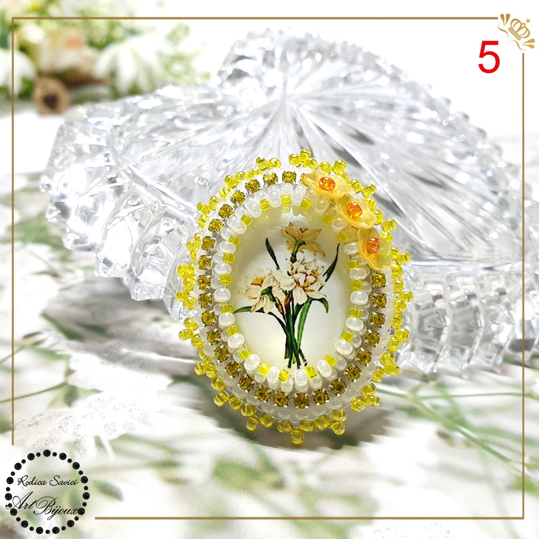 Broșă narcise galbene - nr 5 - bijuterii - broșe - Artynos.ro