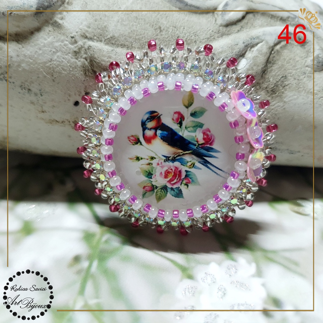 Broșă rândunică și trandafiri - nr 46 - bijuterii - broșe - Artynos.ro