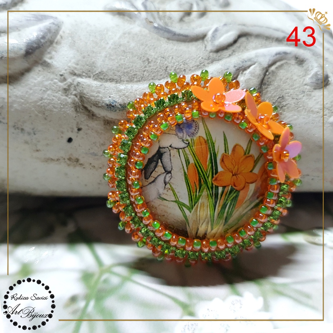 Broșă brândușe portocalii - nr 43  - bijuterii - broșe - Artynos.ro