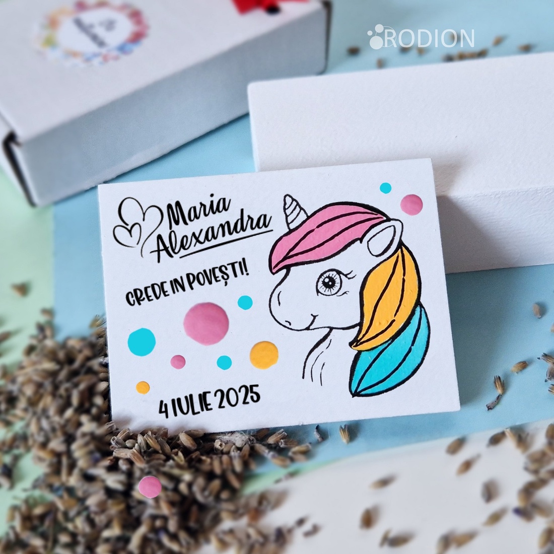 Marturii botez fetita manual personalizate cu nume Unicorn - jucării și echipamente pentru copii - daruri de botez - Artynos.ro
